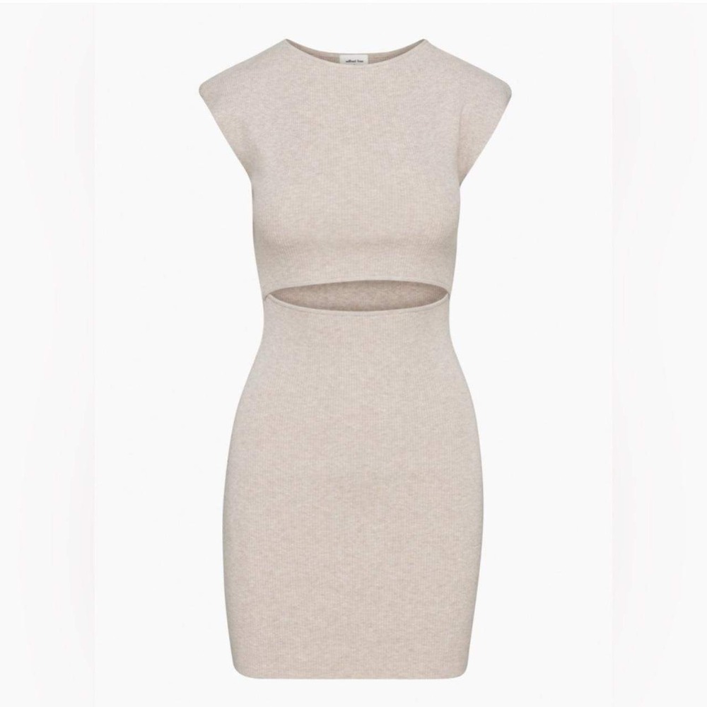 Wilfred Free Aritzia Cutout Ribbed Mini Dress XS Minimalist Clean Girl Tan‎